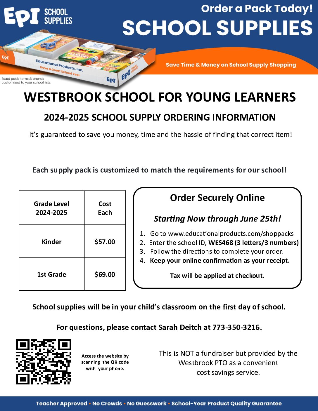 2024-2025 Order Information for School Supplies